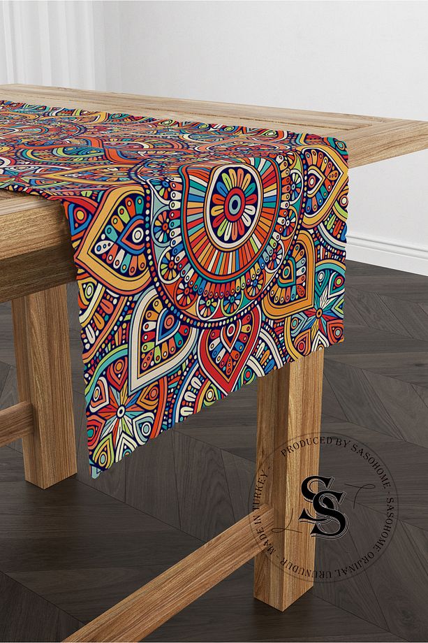 Patchwork Mandala Desenli Dijital Baskılı Runner - 1