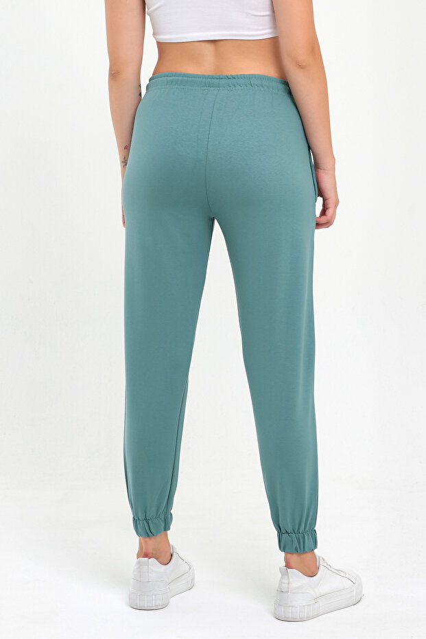 Kadın Mint Paçası Etiket Detaylı Basic Jogger Örme Eşofman Altı - 5