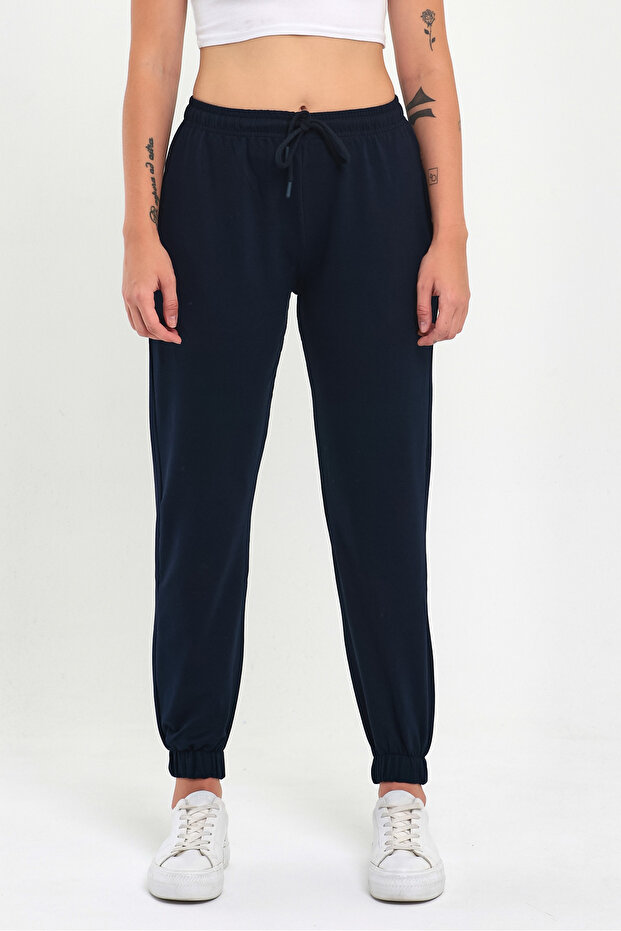 Kadın Lacivert Paçası Lastikli Basic Jogger Örme Eşofman Altı - 2