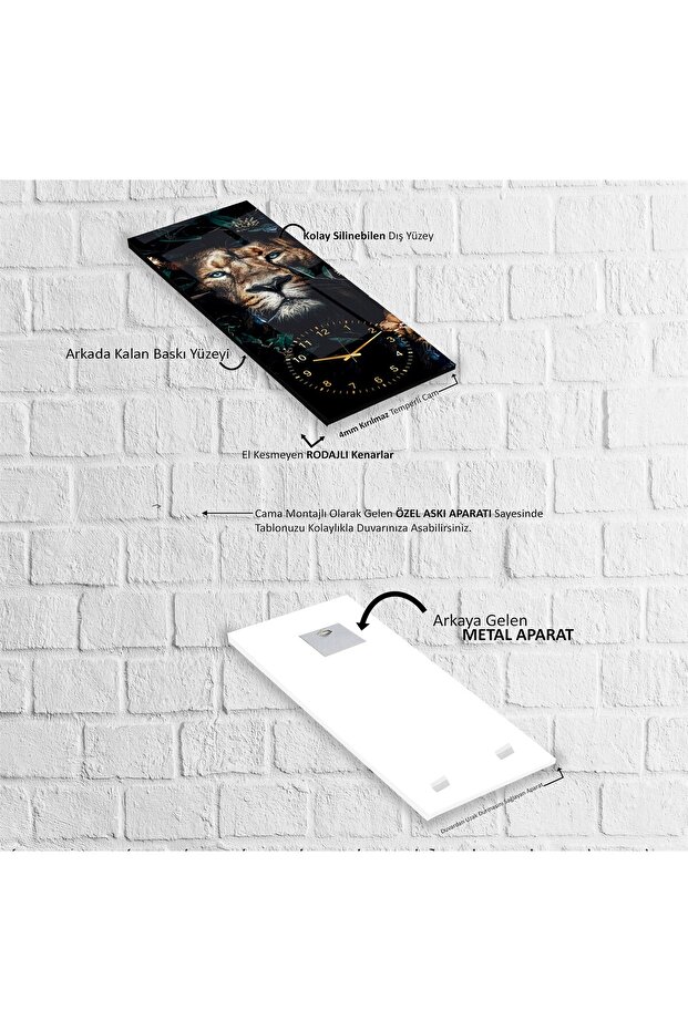 Saatli Aslan Cam Tablo - 5