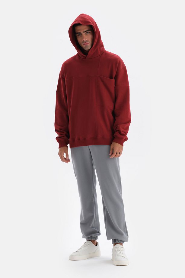 Bordo Cep Detaylı Kapüşonlu Sweatshırt - 6