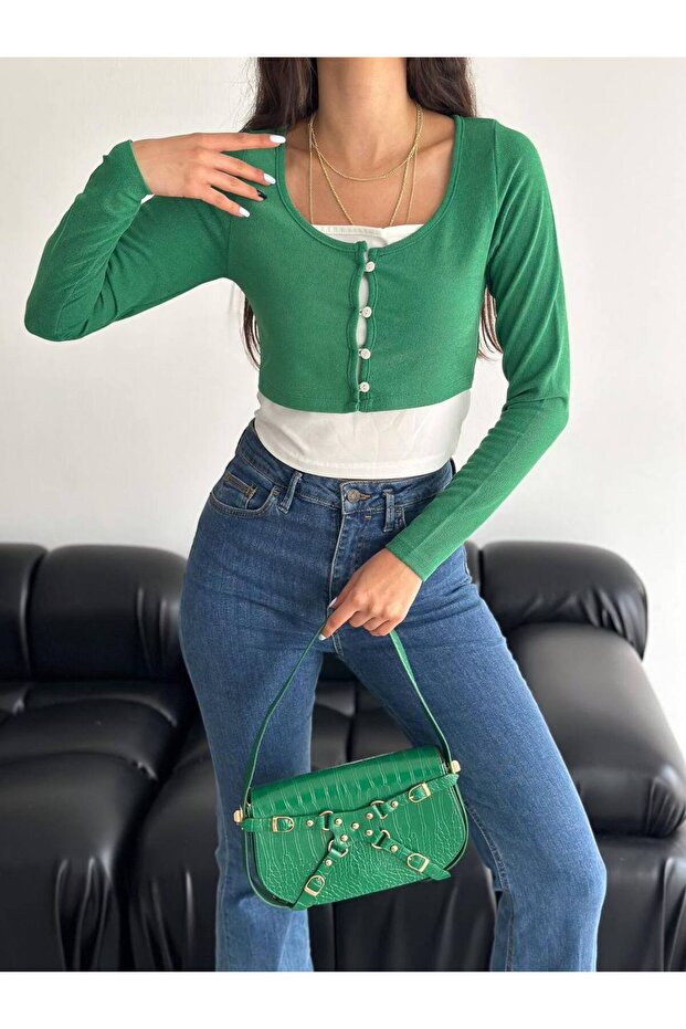 Buttoned Cardigan Set - 1