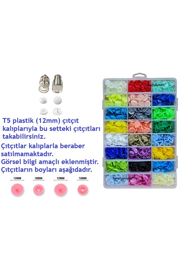 Tulumba Pres ve Plastik Çıtçıt Seti. (12mm Plastik T5 Çıtçıt Seti) Pembe Pres - 6