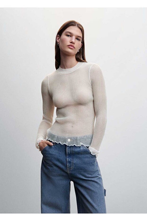 Yarı Şeffaf Triko Kazak - 1