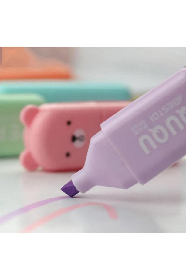 6 Lı Kutulu Sevimli Figürler Mini Fosforlu Kalem Seti Pastel Renkler - 3