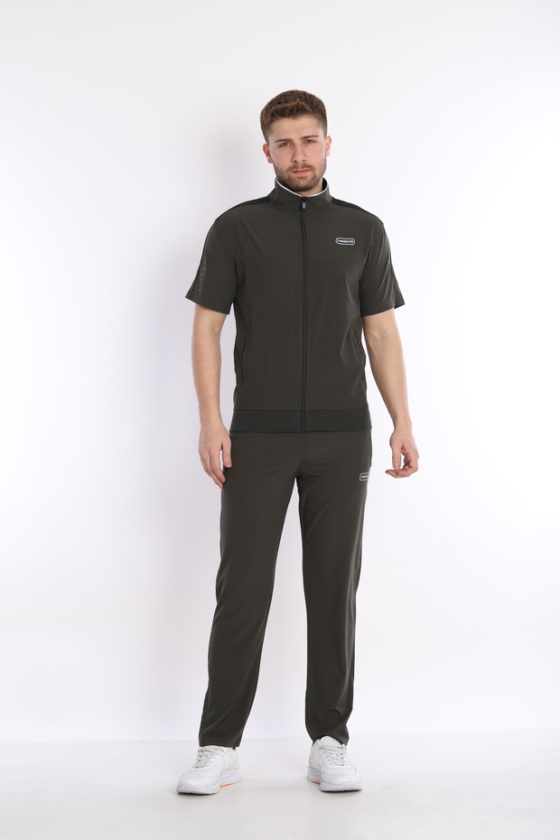 Men's Khaki Sports Lycra Summer Short Sleeve Set