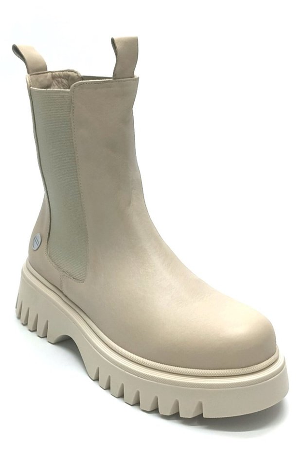 Genuine Leather Zippered Women's Boots Beige D23KB-1170