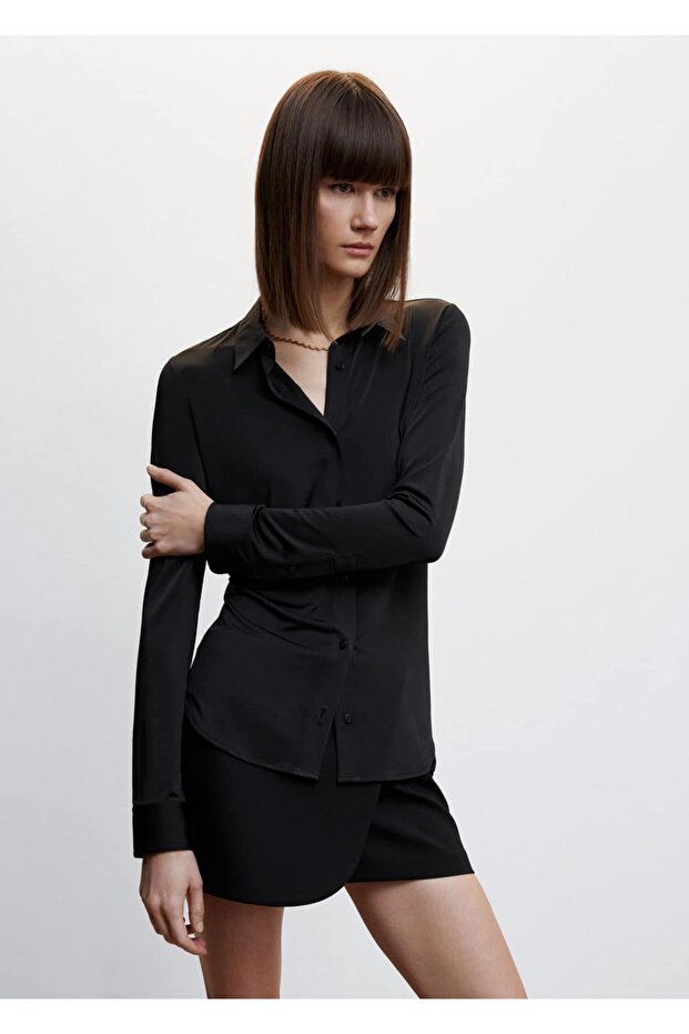 Dökümlü Düğmeli Gömlek - 1