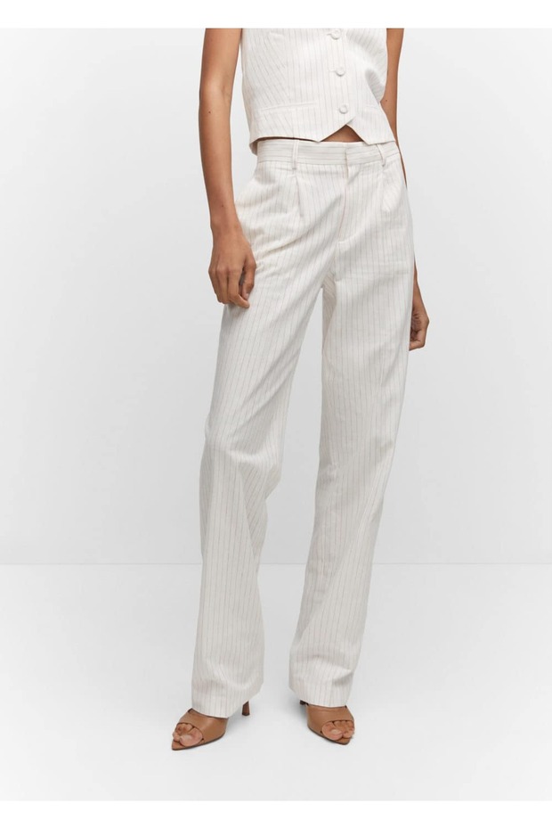 Ριγέ πλισέ παντελόνι - 7