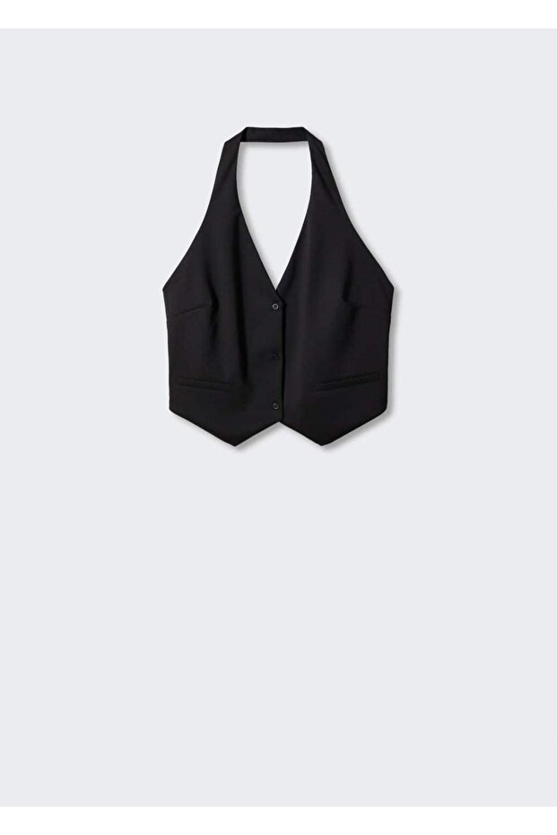 Düğmeli Halter Yaka Yelek - 3