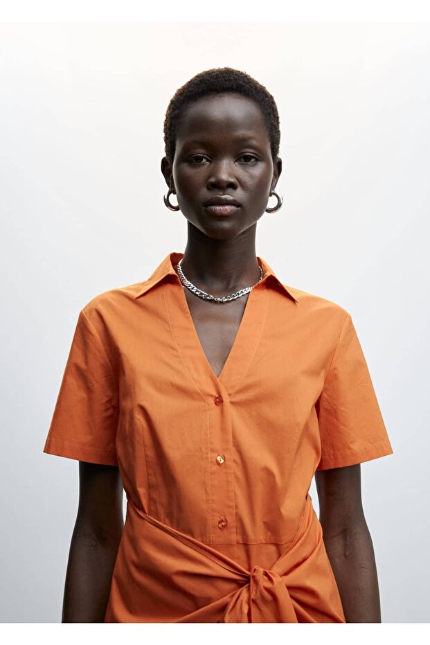 Kuşaklı Gömlek Elbise - 5