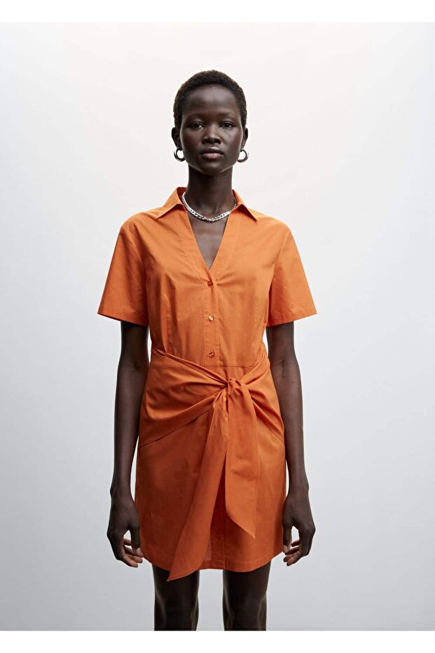 Kuşaklı Gömlek Elbise - 1