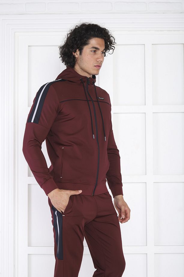 Erkek Bordo Dalgıç Kumaş Eşofman Takımı - 6