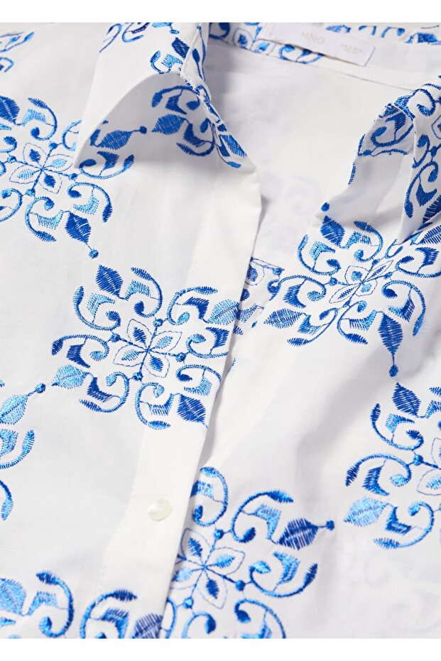 Işlemeli Geniş Kesim Gömlek - 7