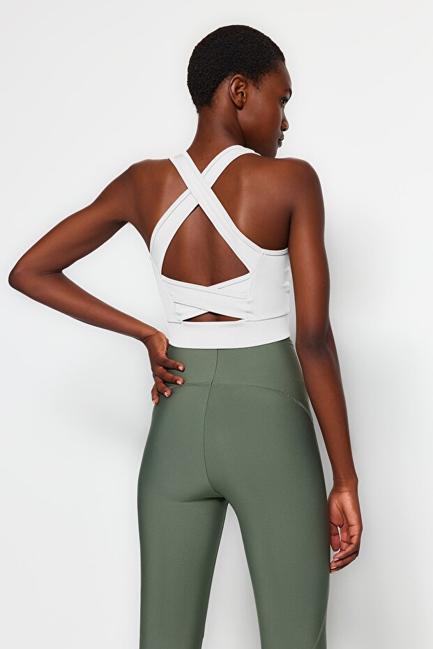 Beyaz Destekli/Şekillendirici Sırt Detaylı Kalın Askılı Örme Spor Sütyeni TWOSS22SS0040 - 6