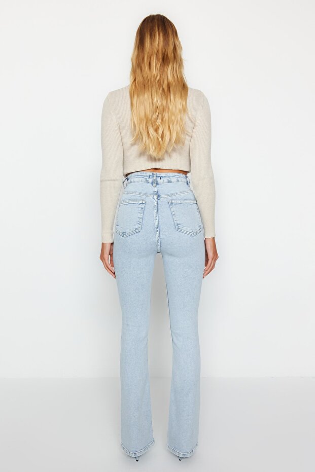 Açık Mavi Yüksek Bel Orta Esnek Flare Jeans İspanyol Paça TWOAW24JE00083 - 7