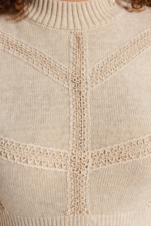 Béžové pletené podrobné žebrované šaty pro větší velikost a těhotenské pletené šaty Tbbaw24Ah00018 - 4