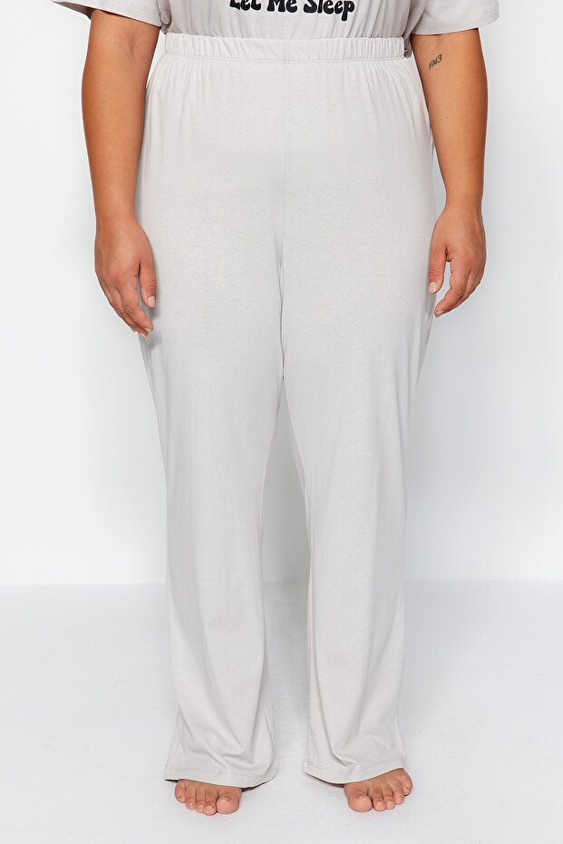 Açık Gri Baskılı Örme Pijama Takımı TBBAW24AI00003 - 4