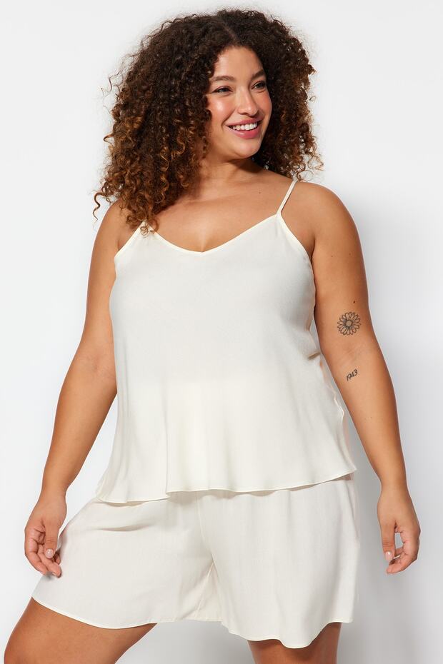 Ecru pántos viszkóz szőtt pizsama szett TBBSS23AI00021 - 1