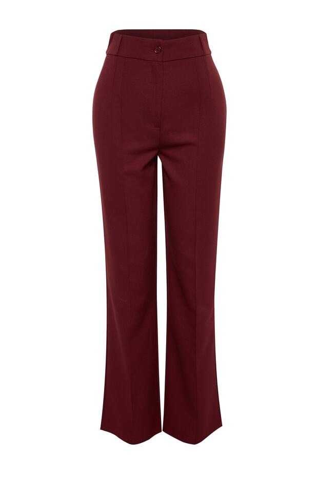 Bordo Straight/Düz Kesim Yüksek Bel Nervür Dikişli Dokuma Pantolon TWOSS21PL0093 - 5