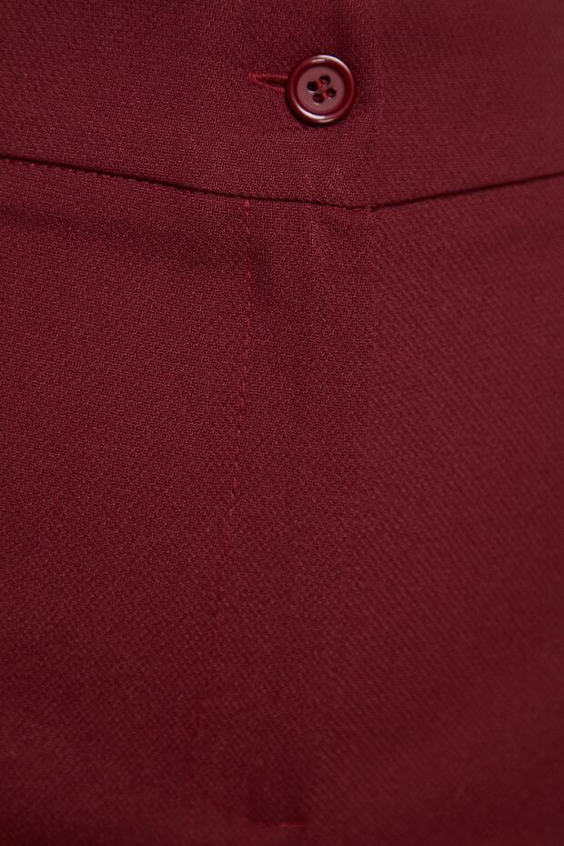 Bordo Straight/Düz Kesim Yüksek Bel Nervür Dikişli Dokuma Pantolon TWOSS21PL0093 - 6