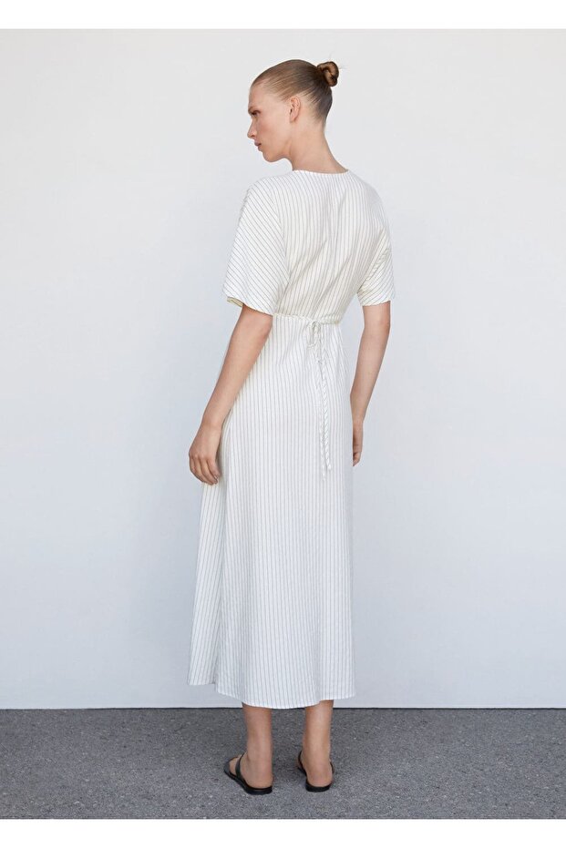 Anvelop Kesim Çizgili Elbise - 4