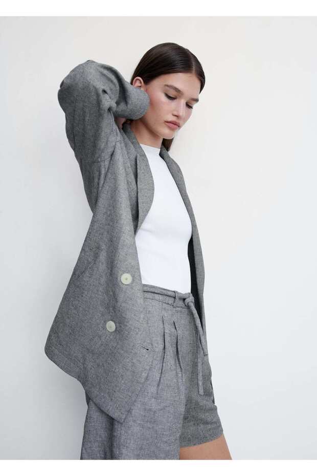 Kruvaze Keten Ceket - 5