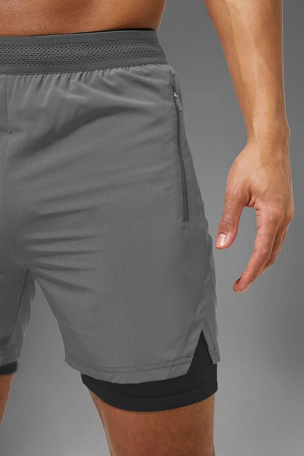 Gri Unisex Gym Ve Fitness Astarlı Taytlı Şort - 2