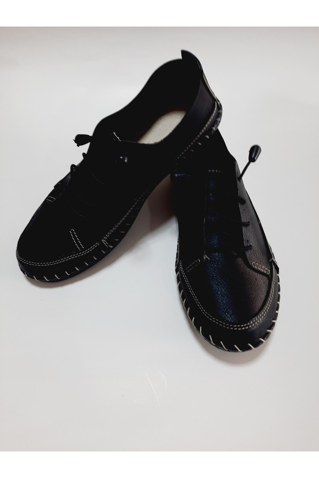 Inside and Outside 100% Genuine Leather Rubber Laced Casual Black Color Shoes