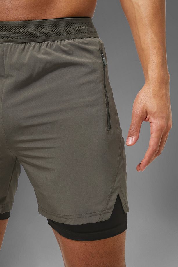 Haki Unisex Gym Ve Fitness Astarlı Taytlı Şort - 2