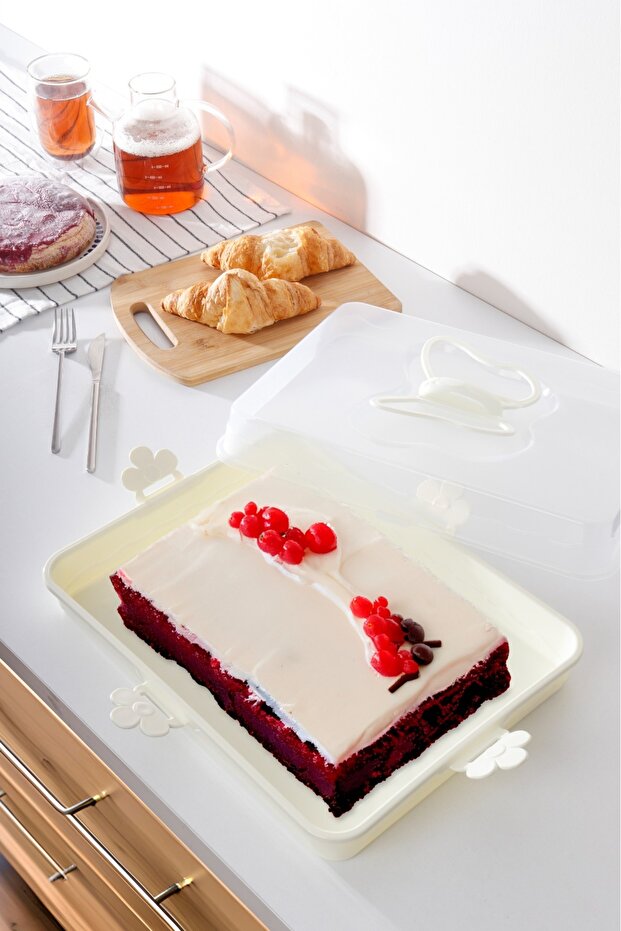 حاوية تخزين زلابية كعكة المعجنات البيضاء المستطيلة - حاوية حمل بورس مع قفل - 3