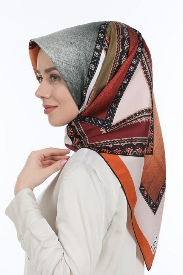 Ipek Eşarp Twill Turuncu Bordo Acı Kahve - 2