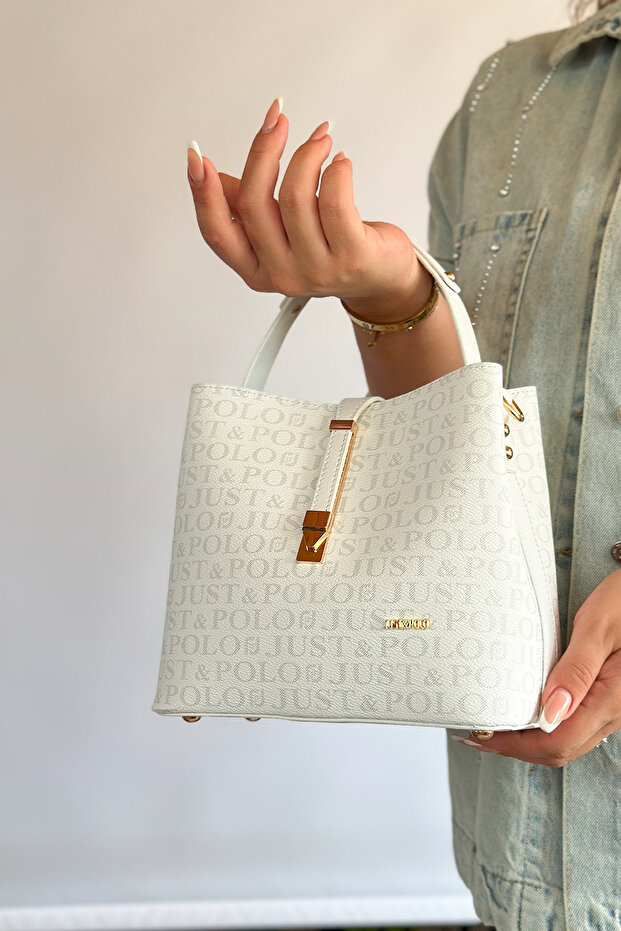Women's Cotton Woven Strap Shoulder Bag with 4 Compartments - Gzd 2055 White