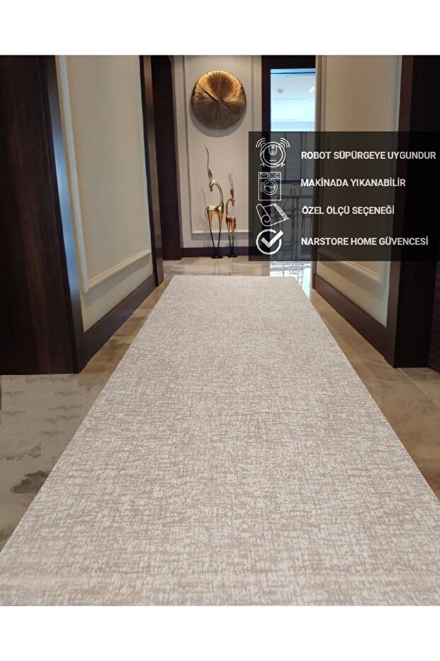 Plain Pattern Beige Non-Slip Base Cutting Washable Carpet Runner - 3