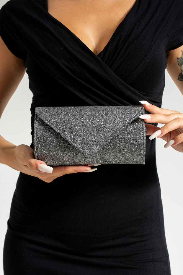 Women's Silvery Platinum Mini Portfolio Evening Dress Bag