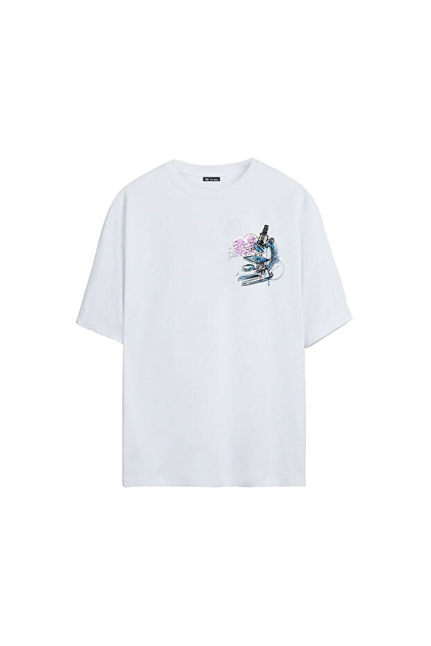Unisex Graffiti Microscope Printed White Oversize T-shirt