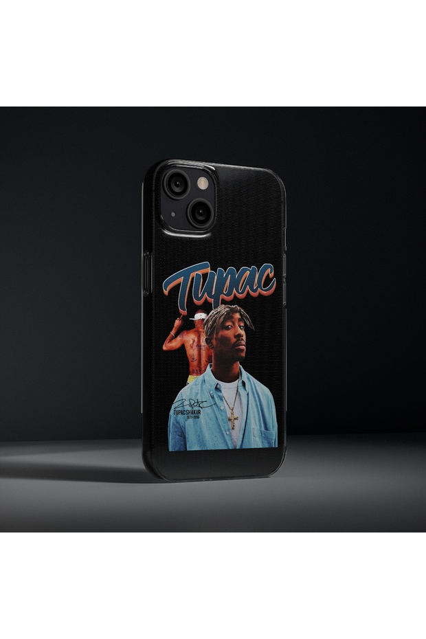 iPhone 14 Plus Compatible Tupac Patterned Transparent Shock Absorbing Durable Case - 5