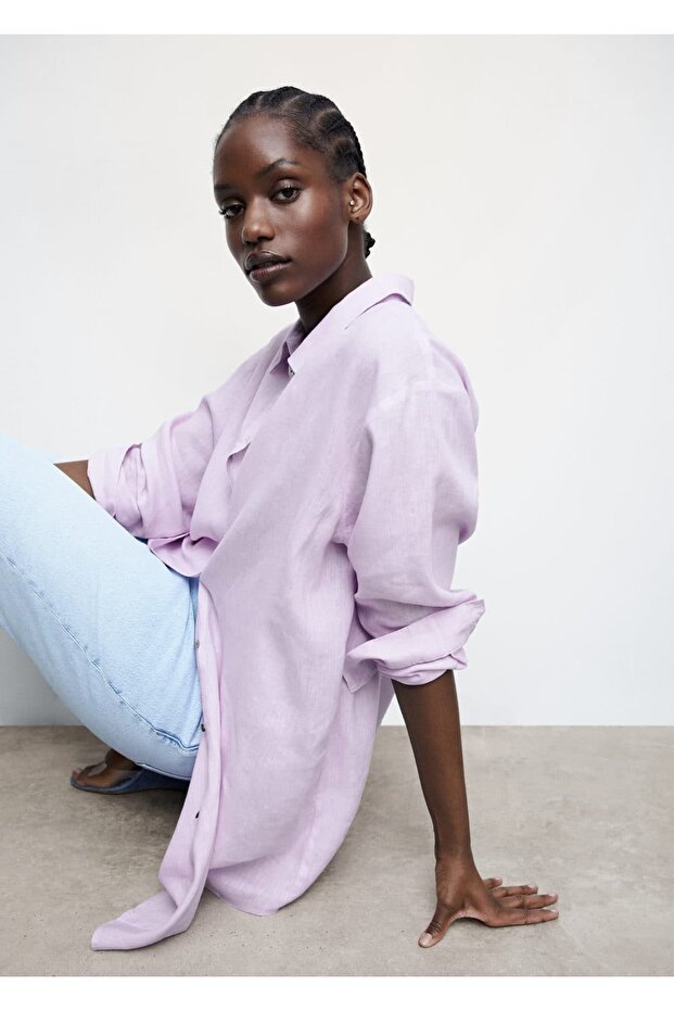 Oversize Keten Gömlek - 8