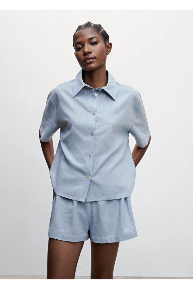 Keten Pijama Gömlek - 1