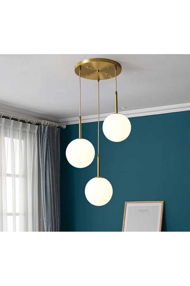 MYLİGHTS RUSTİK SARKIT AVİZE ÜÇLÜ AVİZE BRONZ ASKILI SPOR TEKLİ AVİZE opal camlı eskitme kaplama - 1
