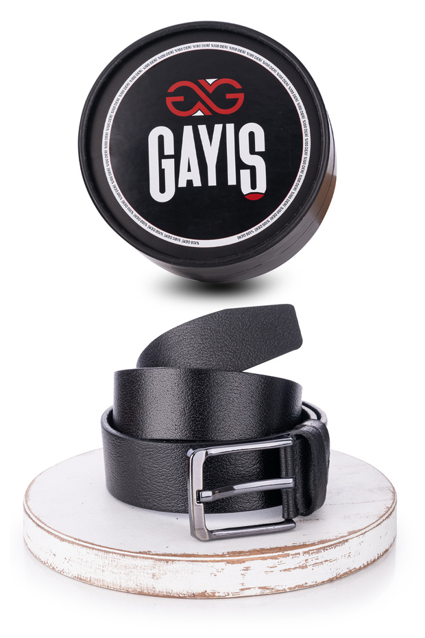 Black Men's Belt - 100% Genuine Buffalo Leather, Denim-fabric, Oval Box, Gift and Dowry