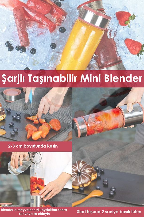 Taşınabilir Blender Cam Şişe Yüksek Isı Direnci Mini Şarj Edilebilir Kullanışlı Buz Kırma - 3