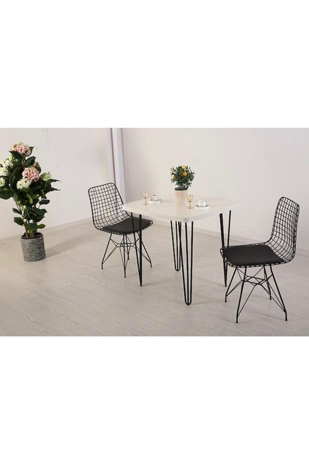 Beyaz Mermer Desen 70x80 cm ferforje Tel Ayak Ahşap Tek Masa - 3