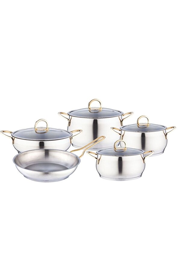 Rumba 9 Parça Çelik Tencere Seti Gold - 1