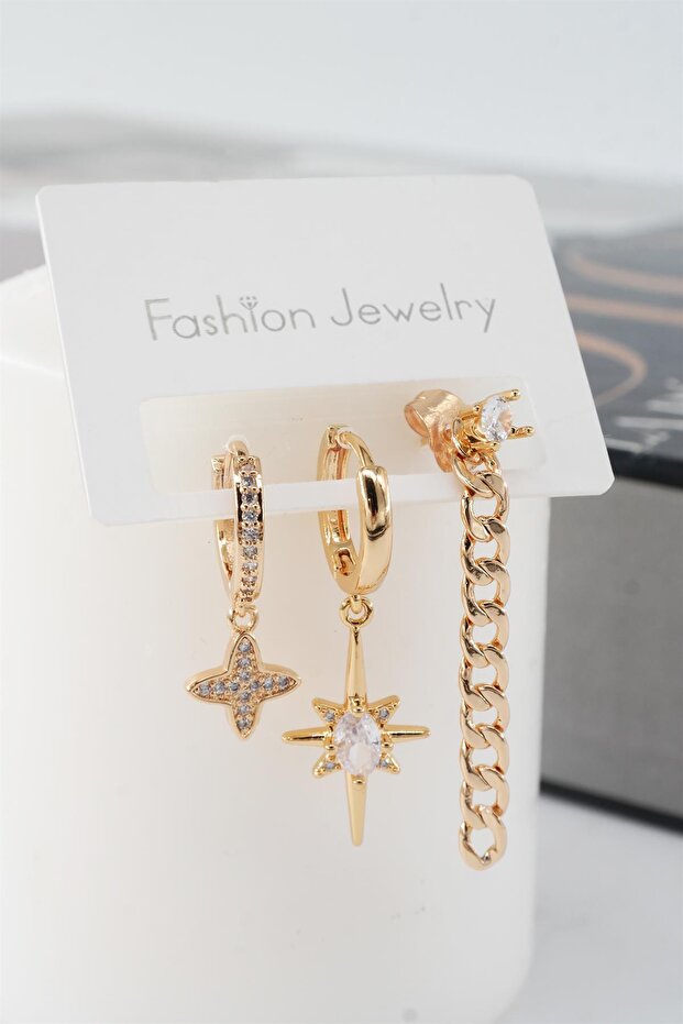 Women's Vip Series Zircon Stone North Star Model 3-Piece Earring Set