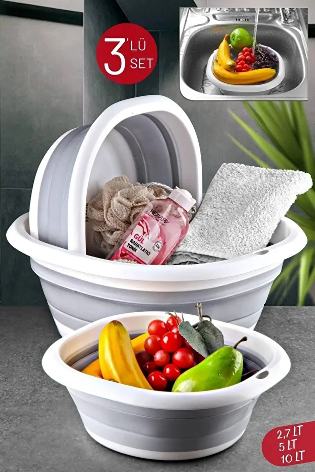 Set of 3 Accordion Basin Set - Folding Basin, Bucket, Dowry Set - 1