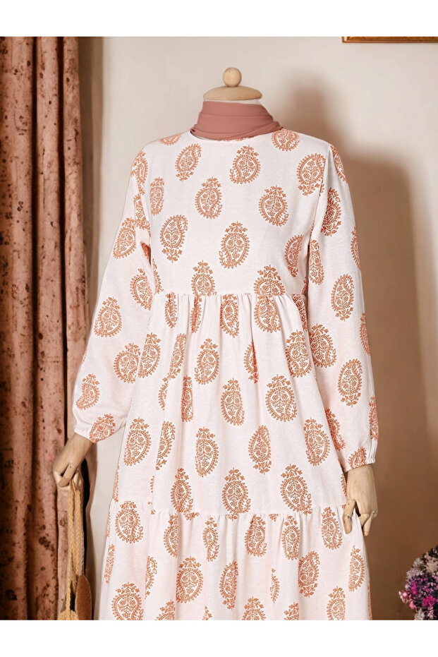 Rochie de lin elastic cu mânecă partiala - 1