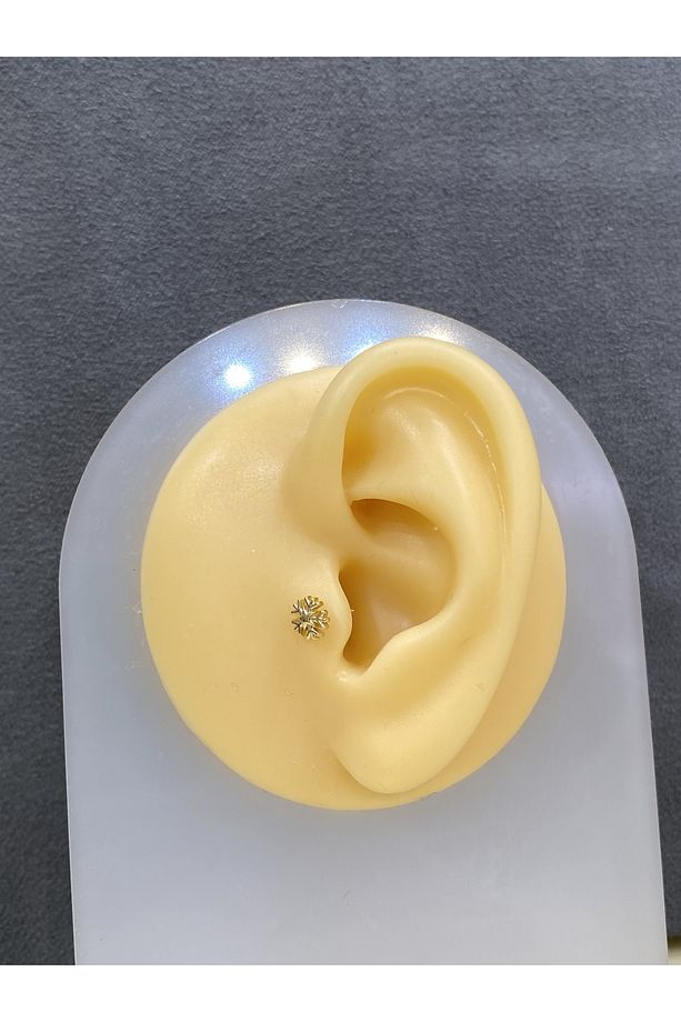 14 AYAR ALTIN KAR TANESİ TRAGUS PIERCING - 4