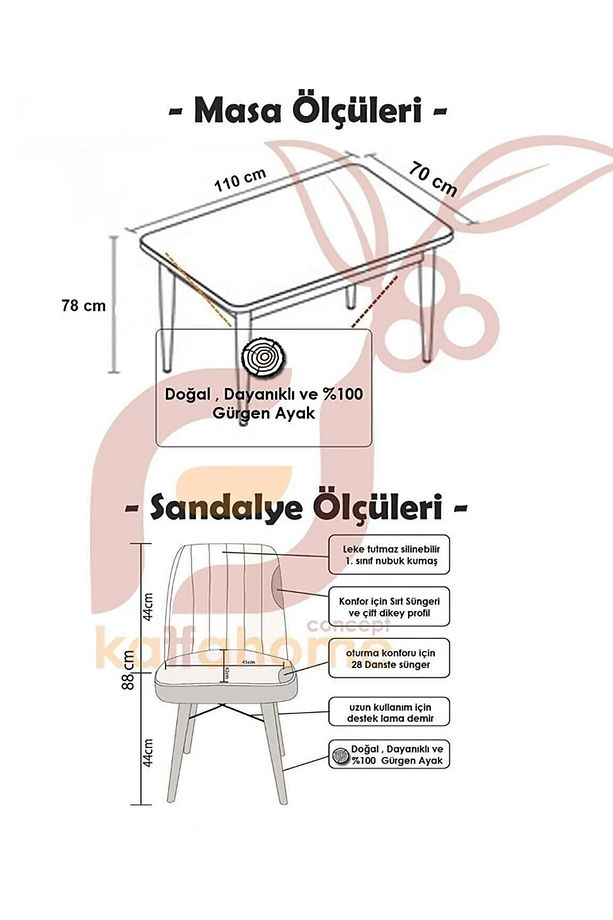 Fixed Serisi , Barok Mutfak Masası 4 Cappucino Sandalye 70x110 Sabit Masa - 4