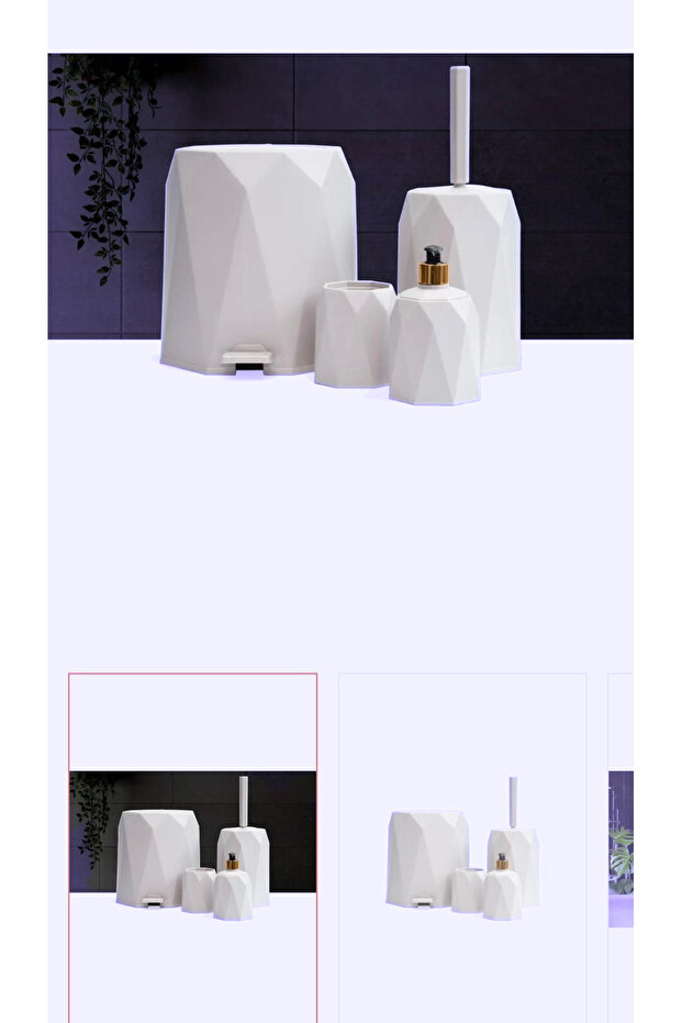 طقم حمام أبيض مكون من 4 قطع، بلاستيك 5 لتر، سلة المهملات، فرشاة المرحاض، طقم حوض 4-Piece